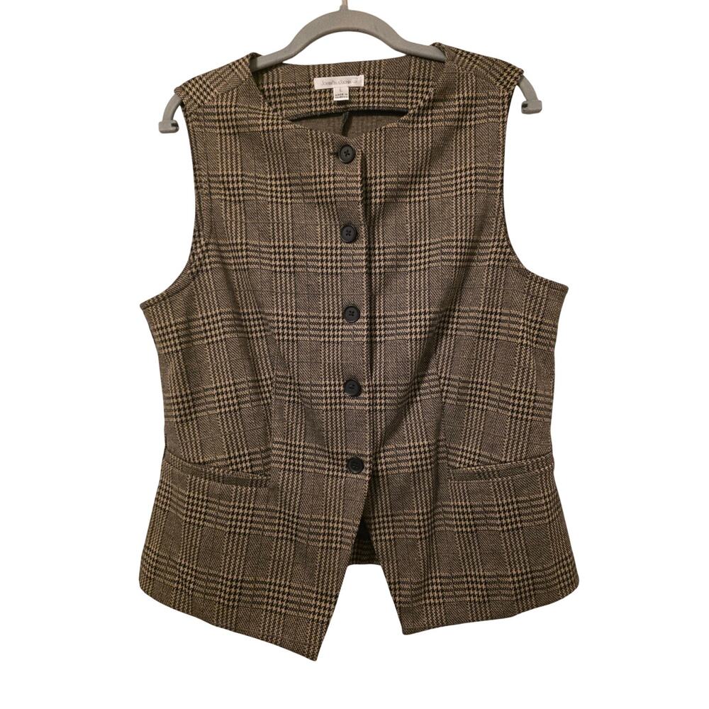 JohnPaulRichard Women’s Large Brown Plaid Button Front Vest Preppy Academia